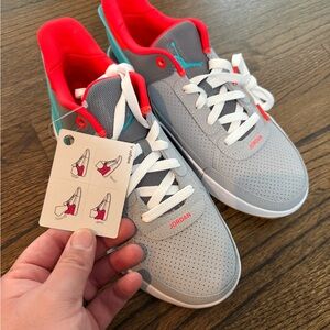 Jordan Gray and Red Sneakers with White Accents